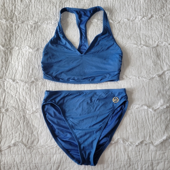 MICHAEL Michael Kors Sporty Bikini 2 Piece Set S Like New Blue High Waist